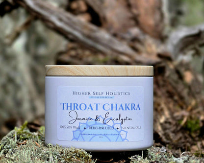 Reiki-Infused Throat Chakra Candle.