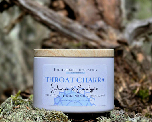 Reiki-Infused Throat Chakra Candle.