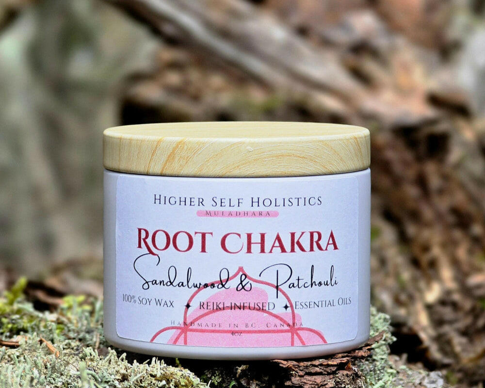 Reiki-Infused Root Chakra Candle.
