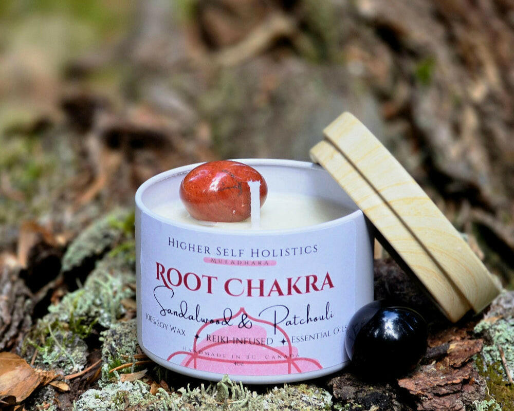 Reiki-Infused Root Chakra Candle.