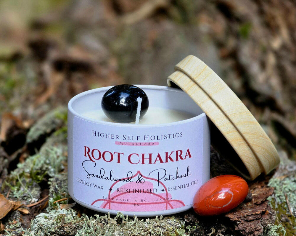 Reiki-Infused Root Chakra Candle.