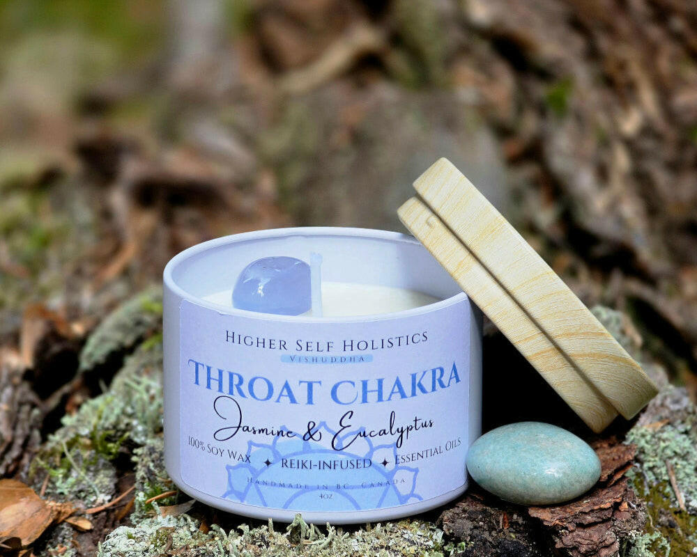 Reiki-Infused Throat Chakra Candle.