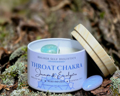 Reiki-Infused Throat Chakra Candle.