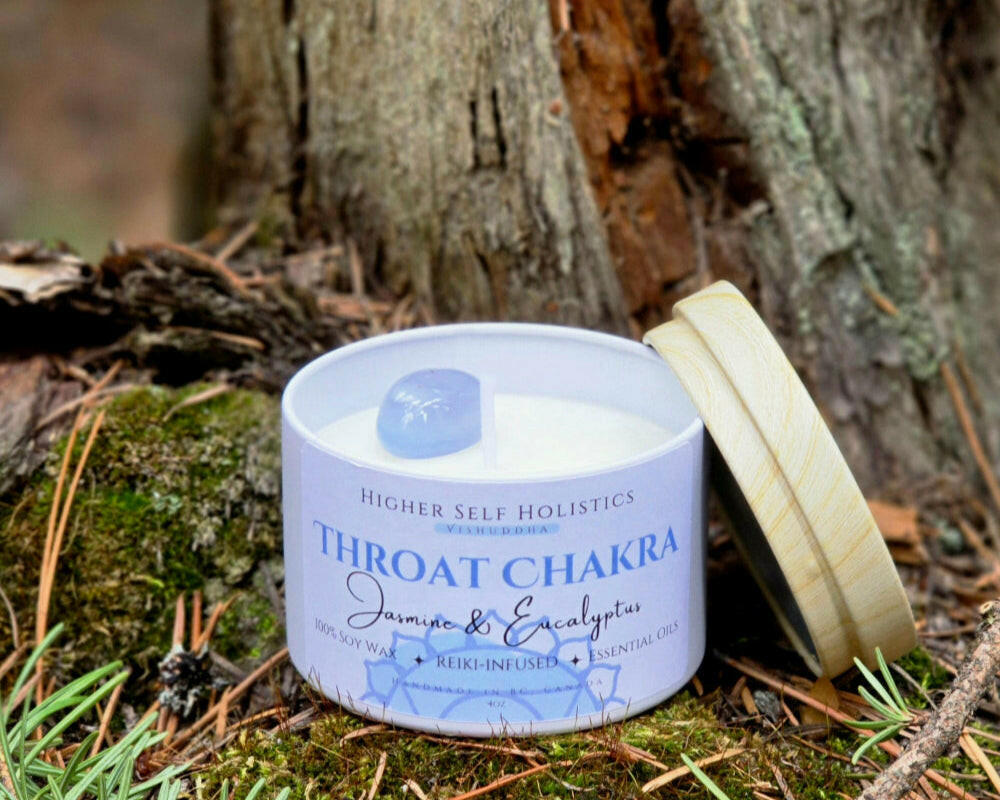 Reiki-Infused Throat Chakra Candle.