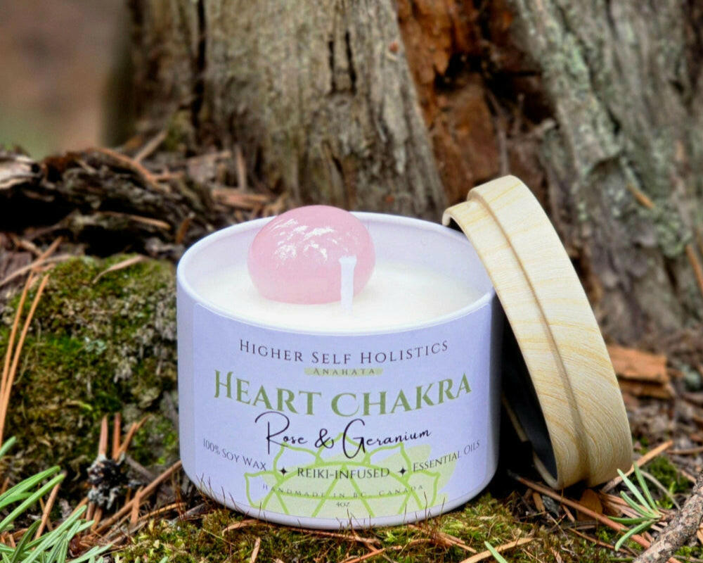 Reiki-Infused Heart Chakra Candle.