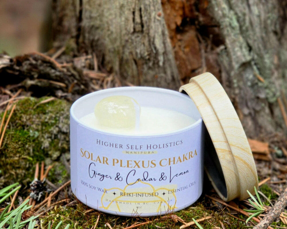 Reiki-Infused Solar Plexus Chakra Candle.