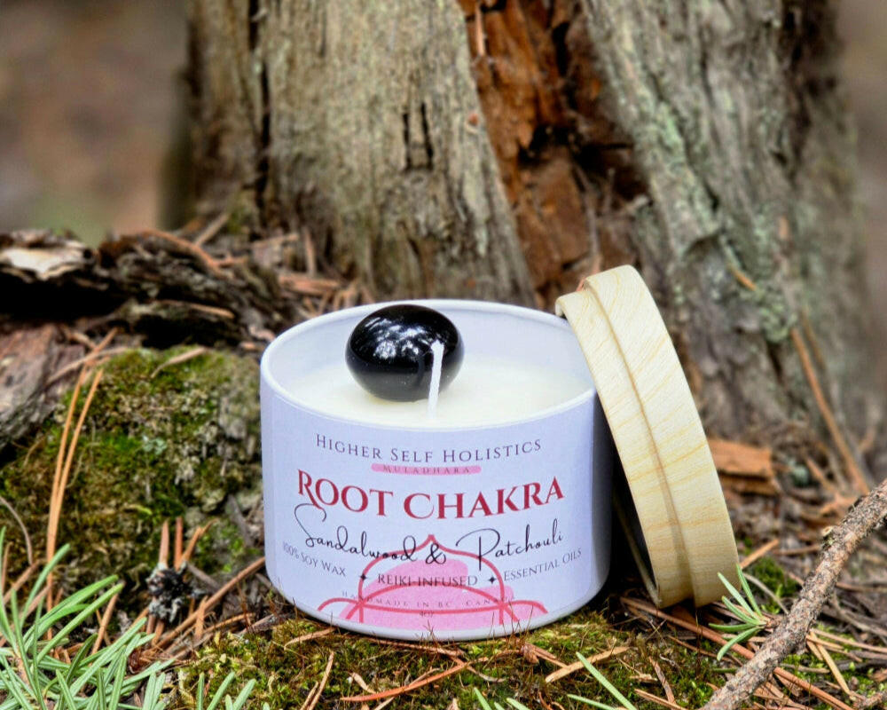 Reiki-Infused Root Chakra Candle.