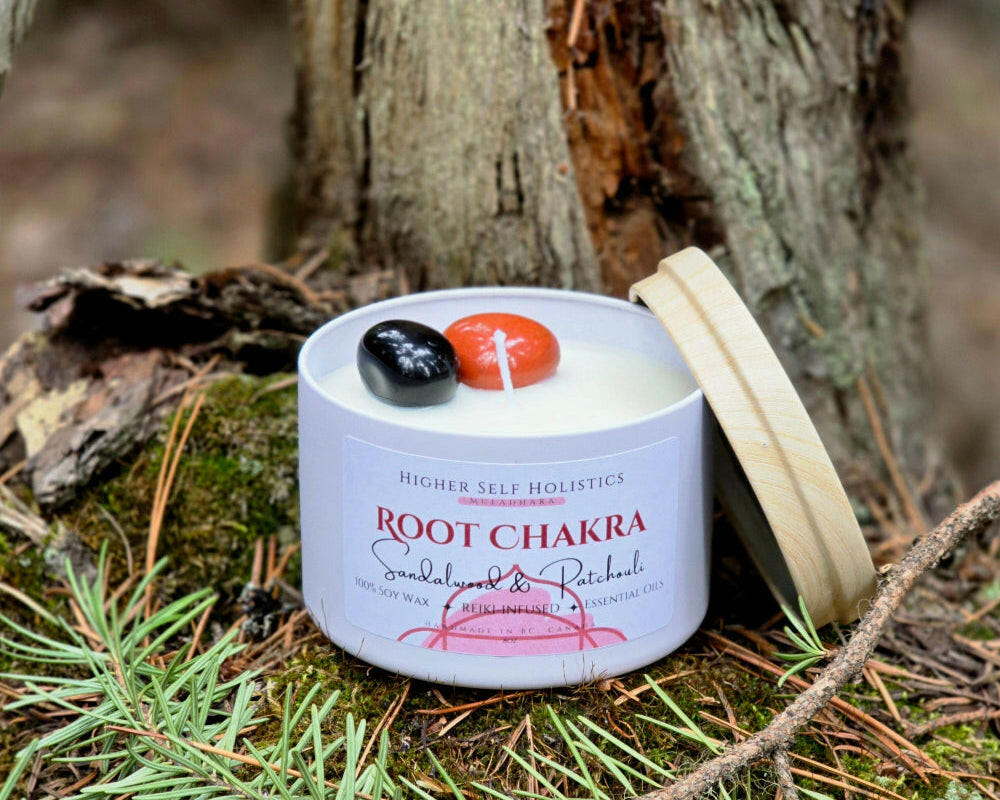 Reiki-Infused Root Chakra Candle.