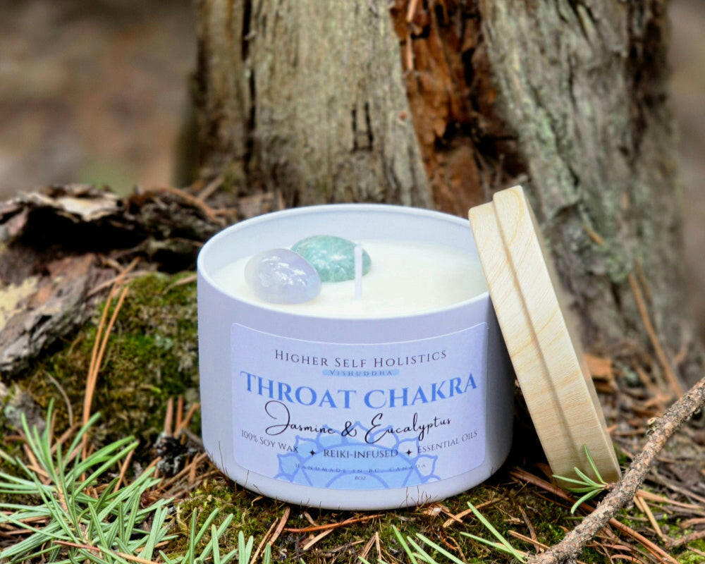 Reiki-Infused Throat Chakra Candle.