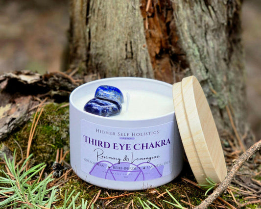 Reiki-Infused Third Eye Chakra Candle.